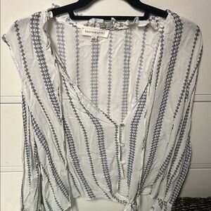 Dance & Marvel White Blouse with Navy Stripe Embroidery